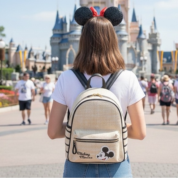 Disney Mickey Mouse Straw Raffia Style Mini Backpack 10”in x 7”in Disney Travel - Picture 14 of 14